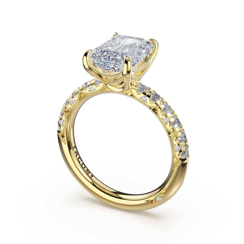 Half-Pavé Emerald Solitaire Engagement Ring in 18kt Yellow Gold