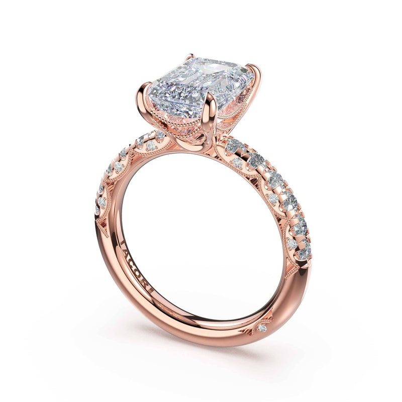 Half-Pavé Emerald Solitaire Engagement Ring in 18kt Rose Gold