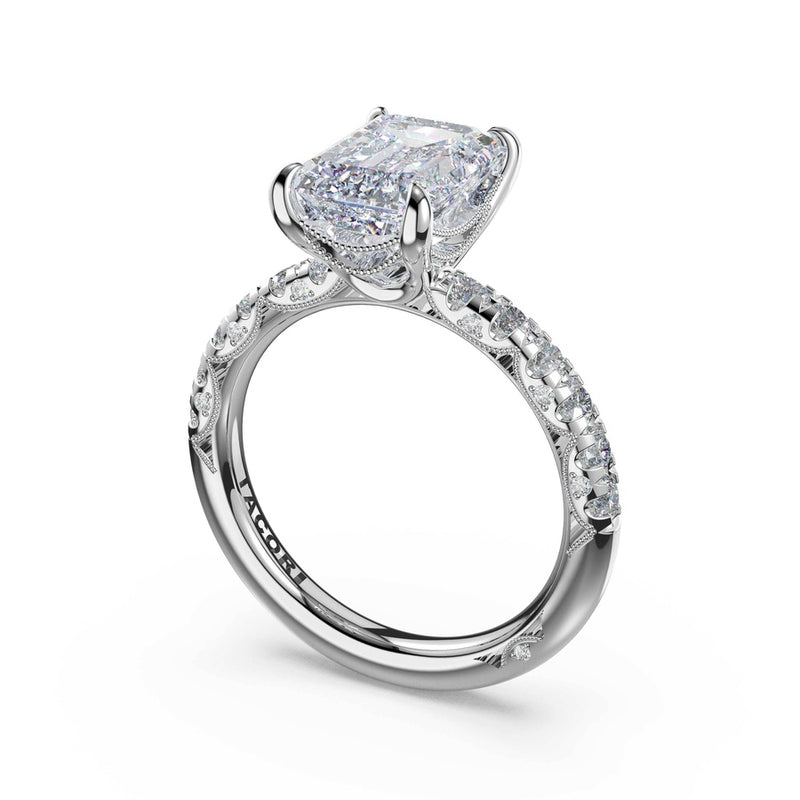 Half-Pavé Emerald Solitaire Engagement Ring in 18kt White Gold