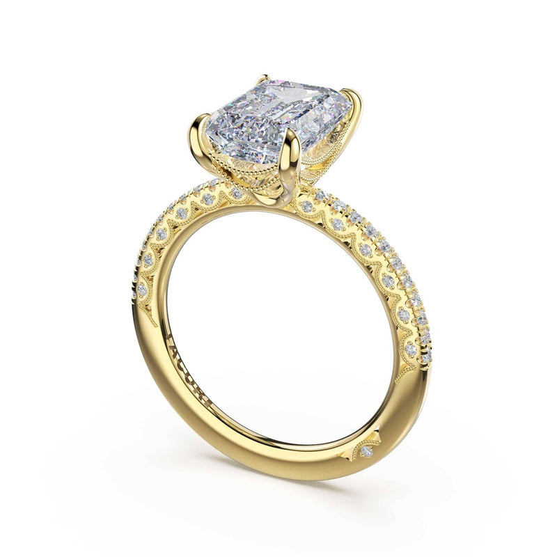 Half-Pavé Emerald Solitaire Engagement Ring in 14kt Yellow Gold