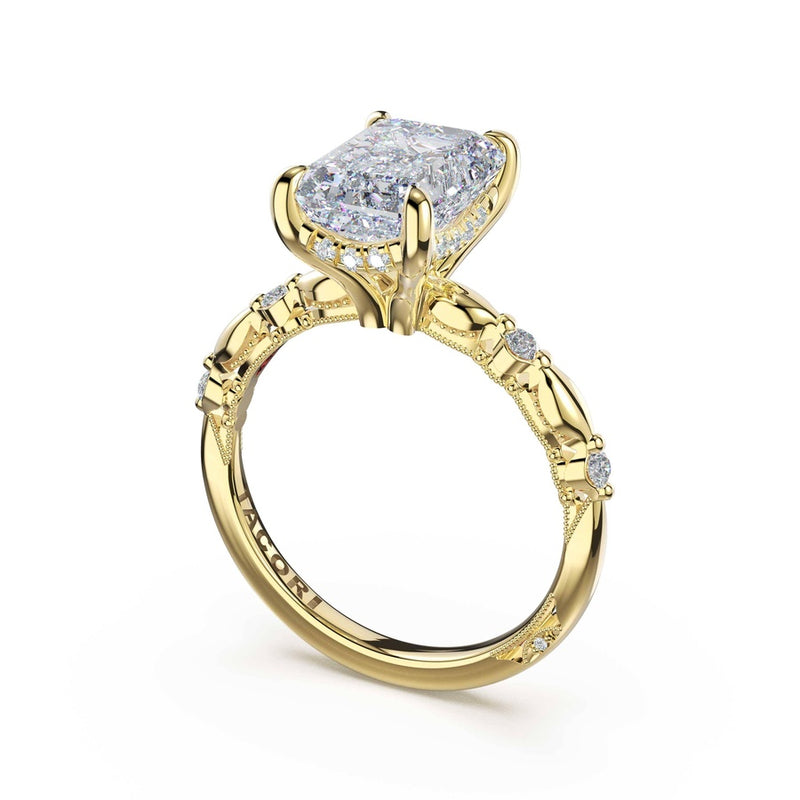 Mixed Pattern Emerald Solitaire Engagement Ring in 18kt Yellow Gold