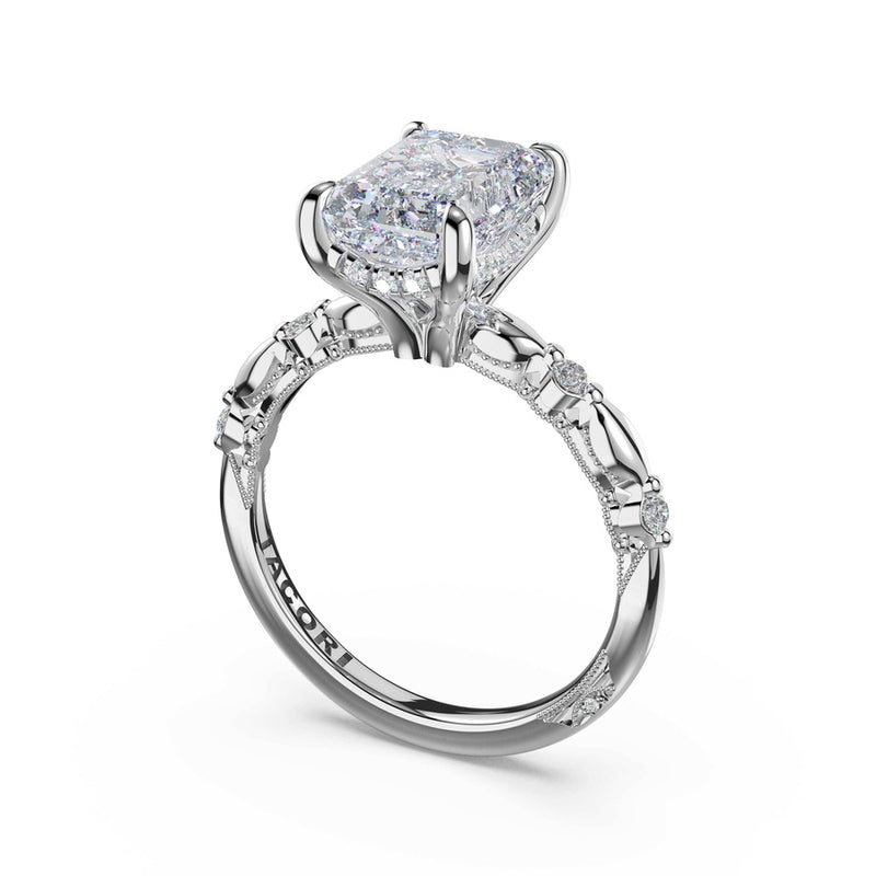 Mixed Pattern Emerald Solitaire Engagement Ring in 18kt White Gold