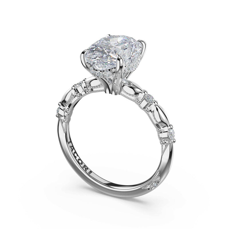Mixed Pattern Oval Solitaire Engagement Ring in Platinum