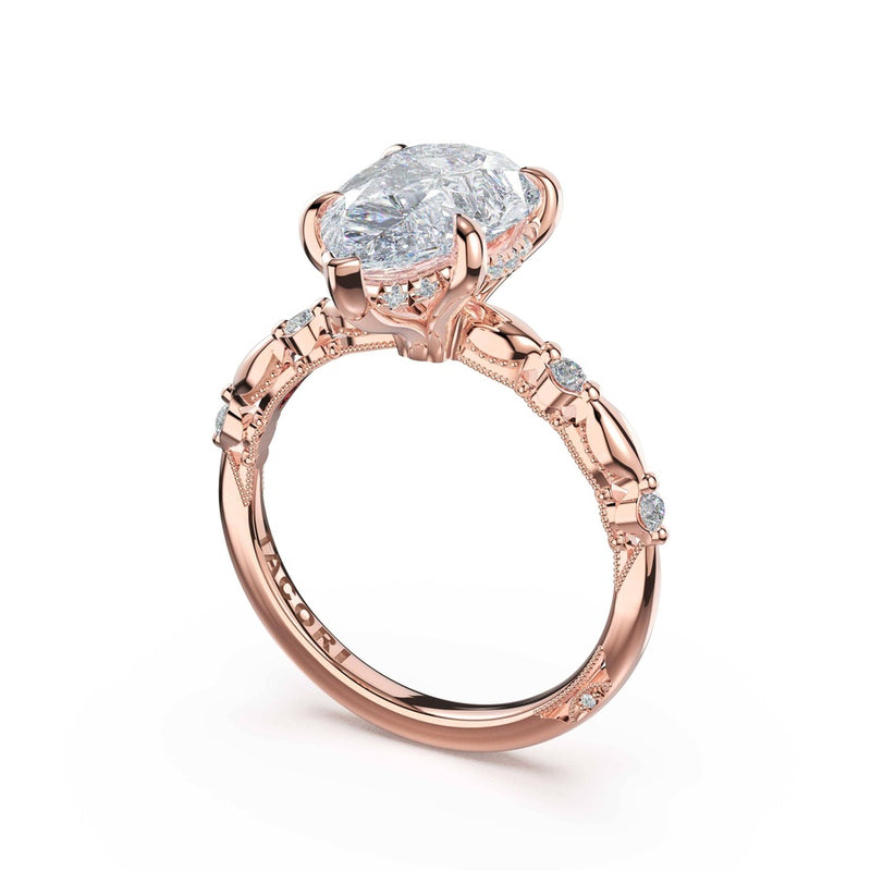 Mixed Pattern Pear Solitaire Engagement Ring in 14kt Rose Gold