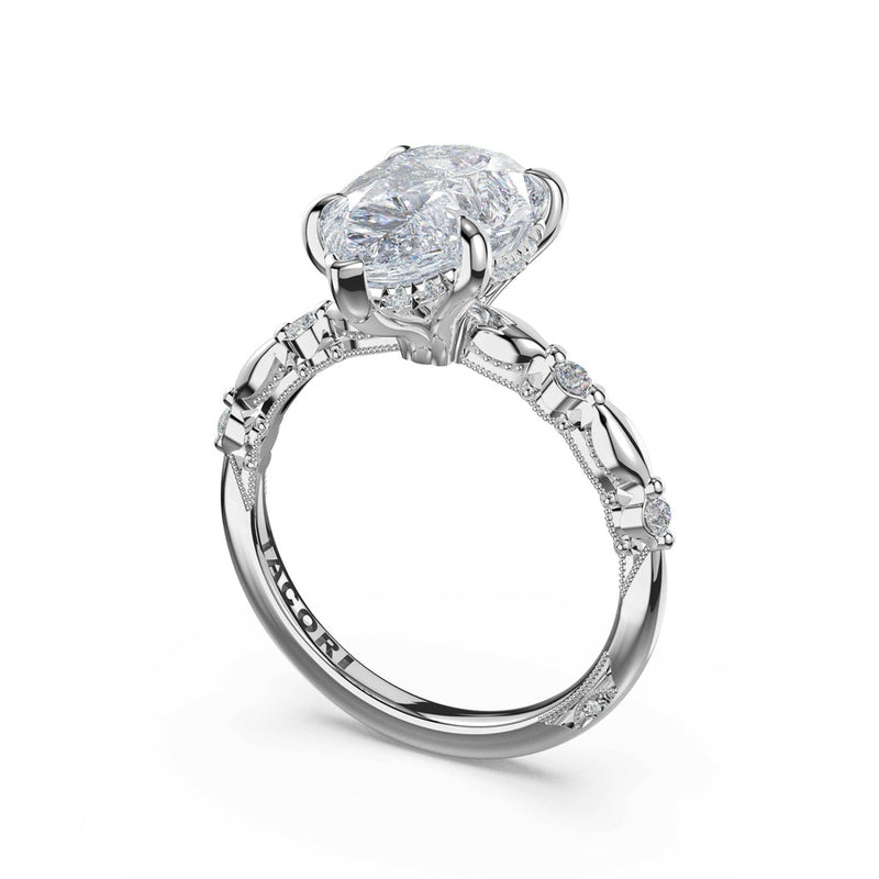 Mixed Pattern Pear Solitaire Engagement Ring in 18kt White Gold