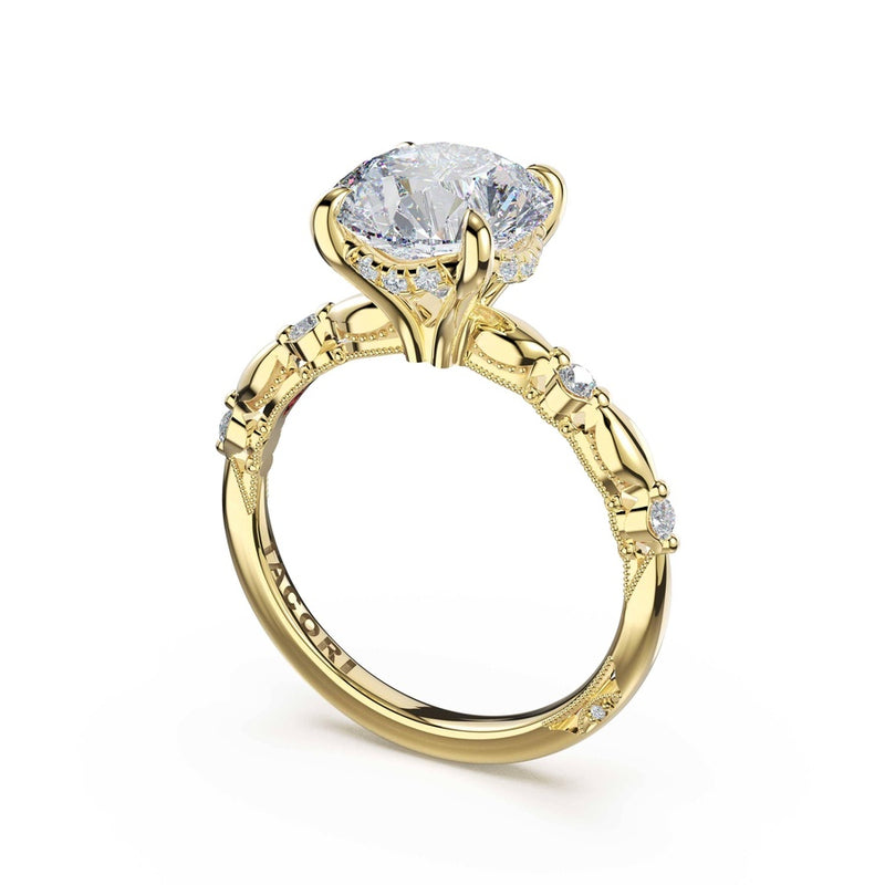 Mixed Pattern Round Solitaire Engagement Ring in 14kt Yellow Gold