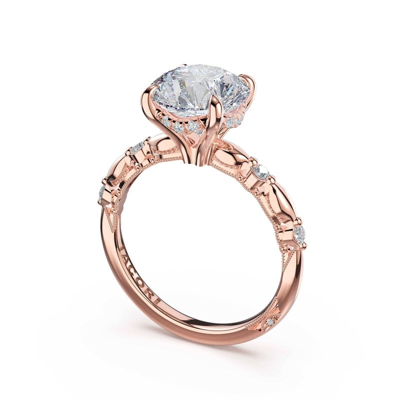 Mixed Pattern Round Solitaire Engagement Ring in 18kt Rose Gold