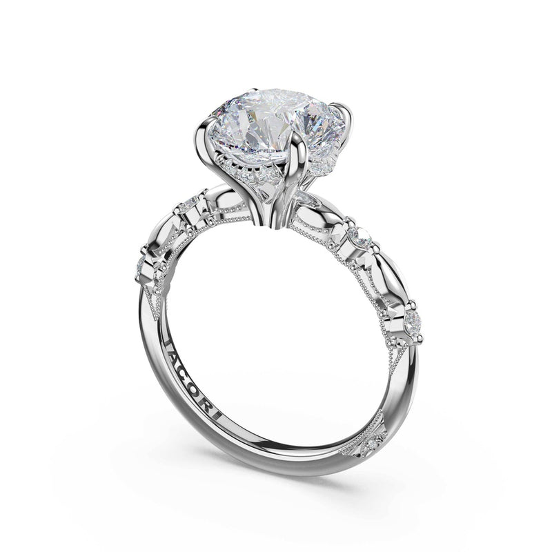 Mixed Pattern Round Solitaire Engagement Ring in 18kt White Gold