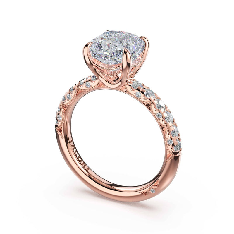 Half-Pavé Cushion Solitaire Engagement Ring in 18kt Rose Gold