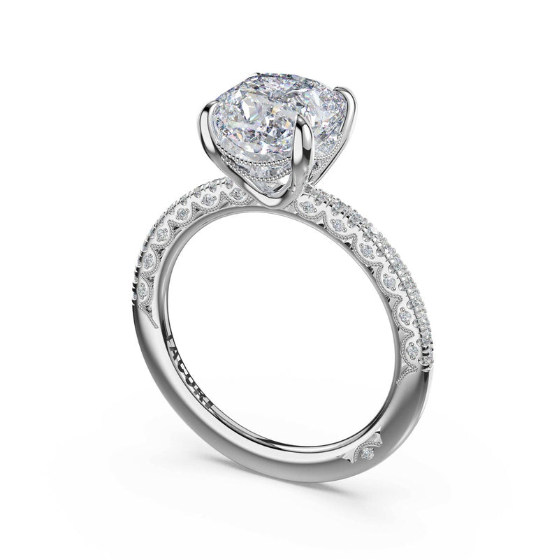Half-Pavé Cushion Solitaire Engagement Ring in 18kt White Gold