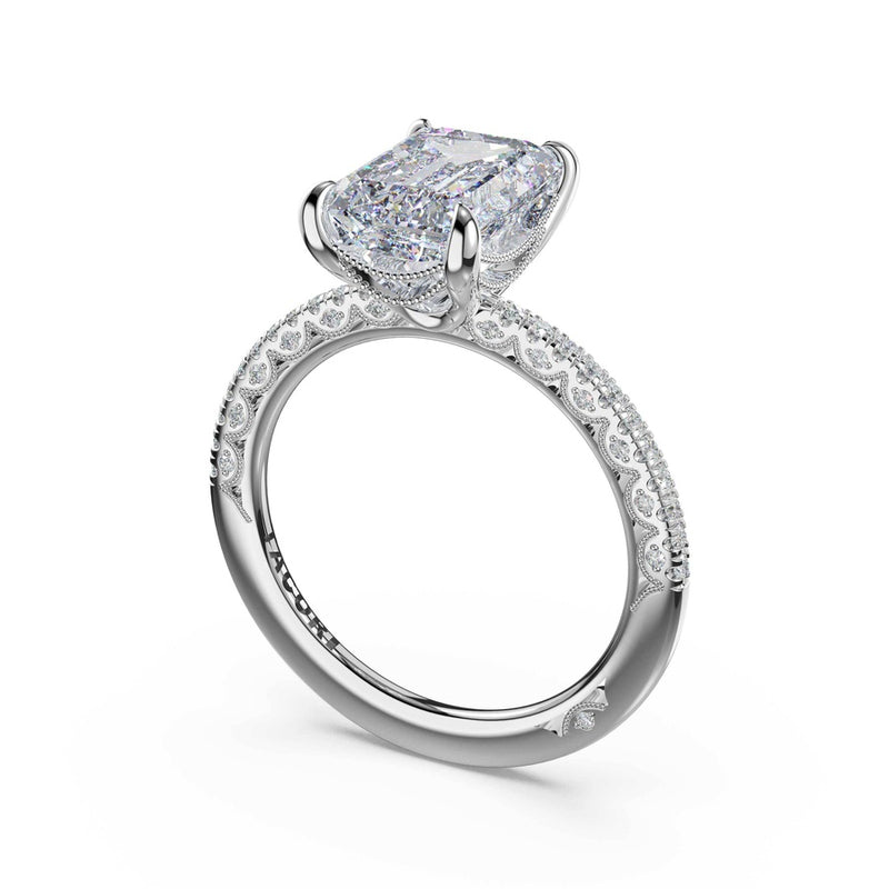 Half-Pavé Emerald Solitaire Engagement Ring in Platinum