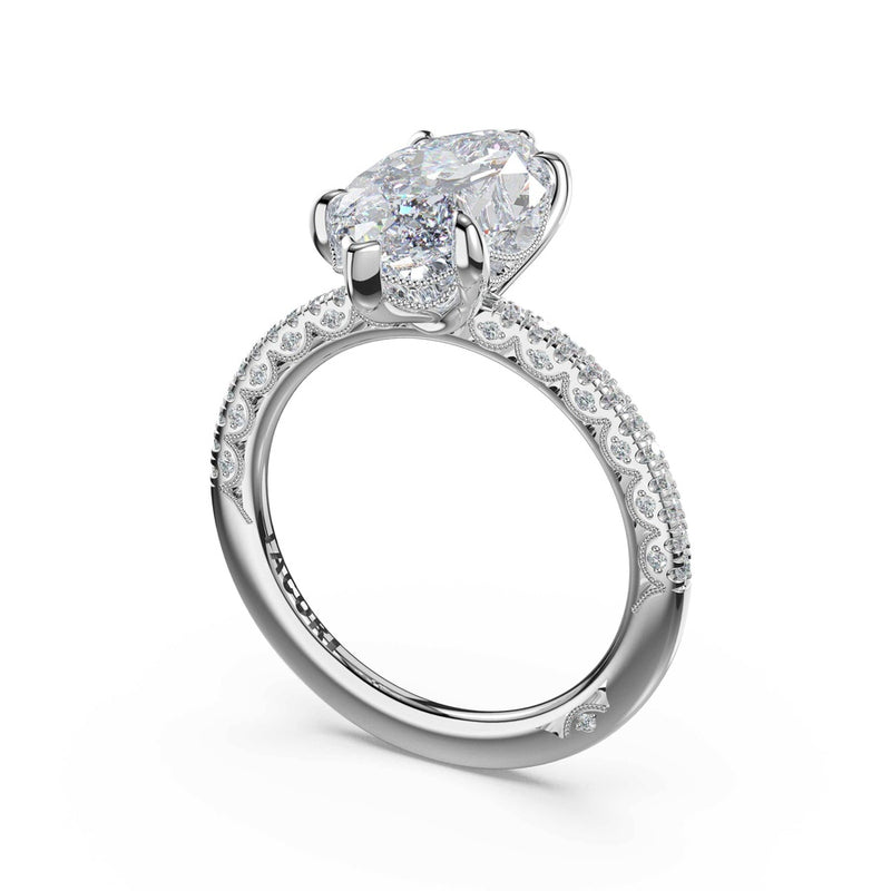 Half-Pavé Marquise Solitaire Engagement Ring in Platinum