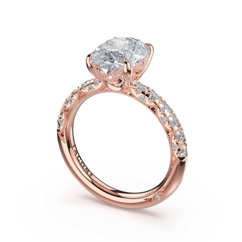 Half-Pavé Oval Solitaire Engagement Ring in 18kt Rose Gold