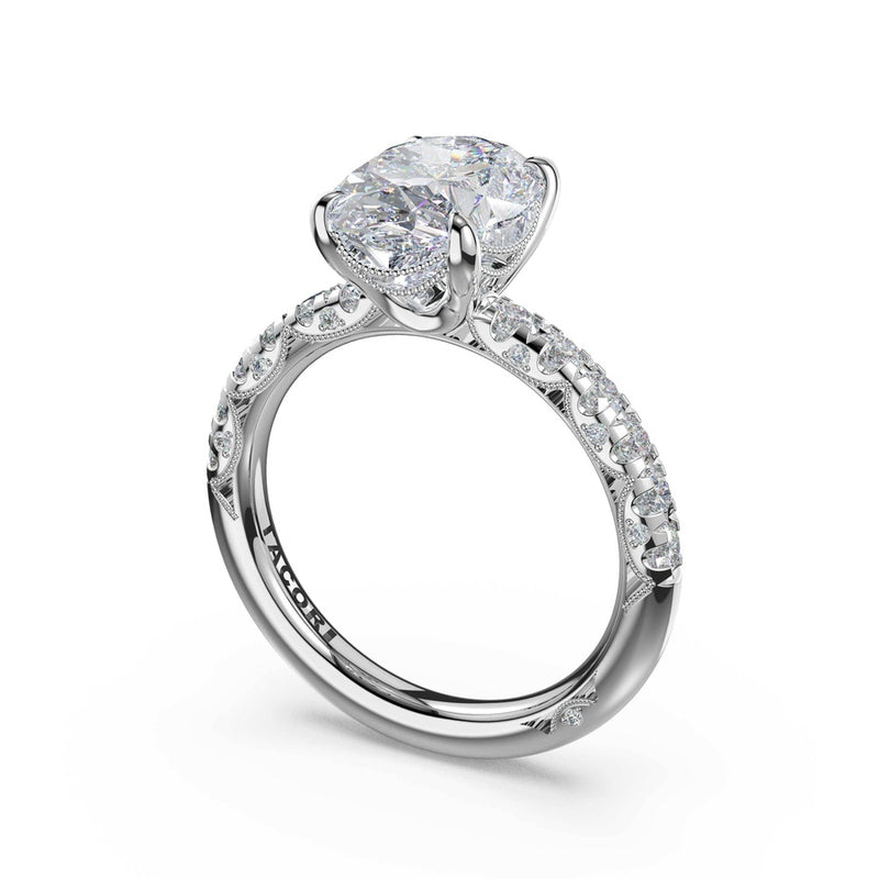 Half-Pavé Oval Solitaire Engagement Ring in 18kt White Gold