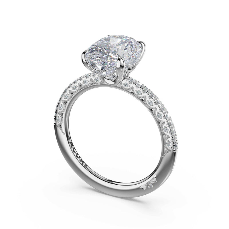 Half-Pavé Oval Solitaire Engagement Ring in 18kt White Gold