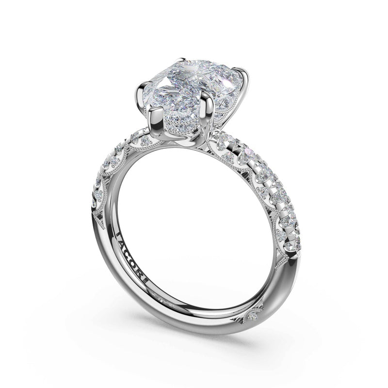 Half-Pavé Pear Solitaire Engagement Ring in 14kt White Gold