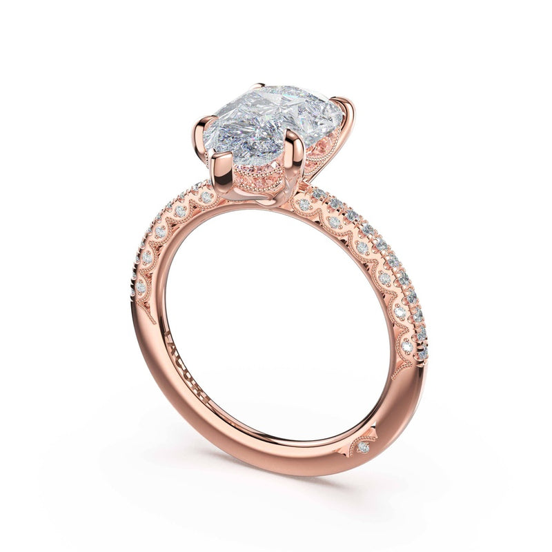 Half-Pavé Pear Solitaire Engagement Ring in 18kt Rose Gold