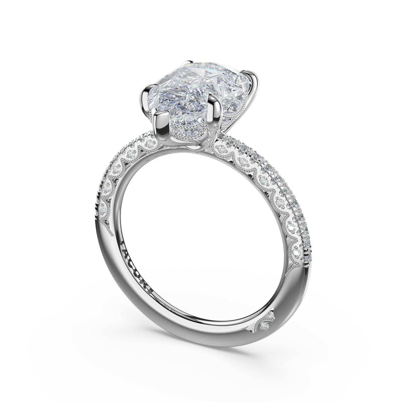 Half-Pavé Pear Solitaire Engagement Ring in 18kt White Gold