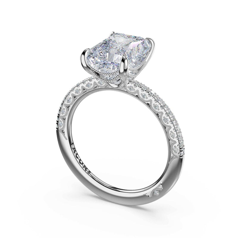 Half-Pavé Radiant Solitaire Engagement Ring in Platinum
