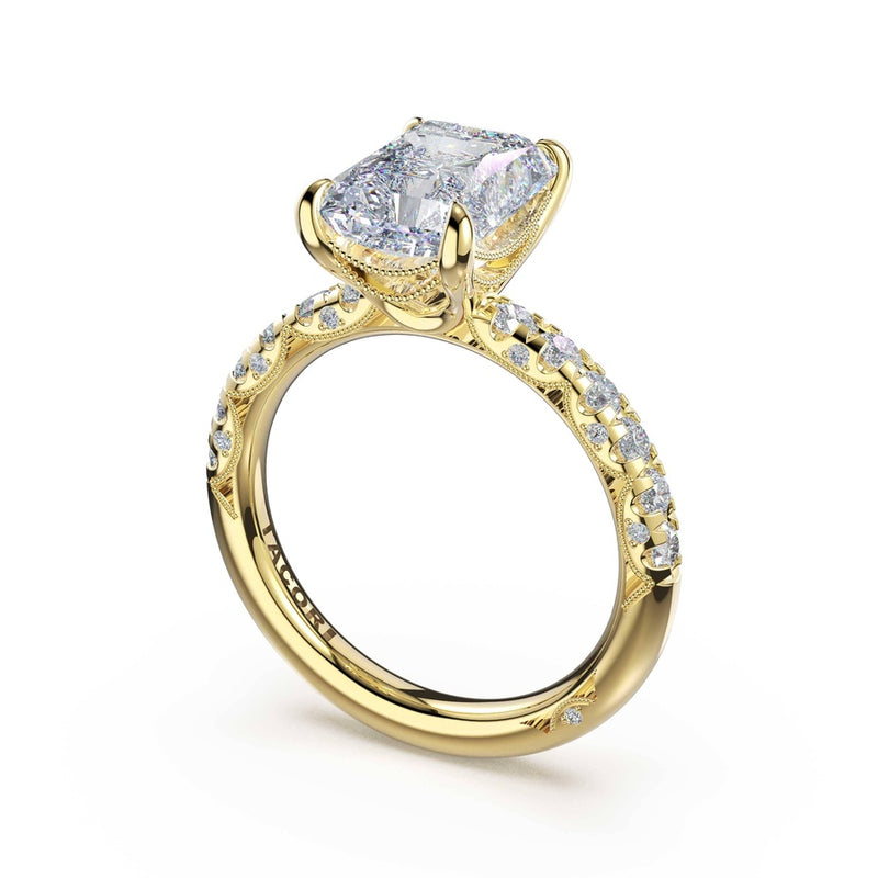Half-Pavé Radiant Solitaire Engagement Ring in 14kt Yellow Gold
