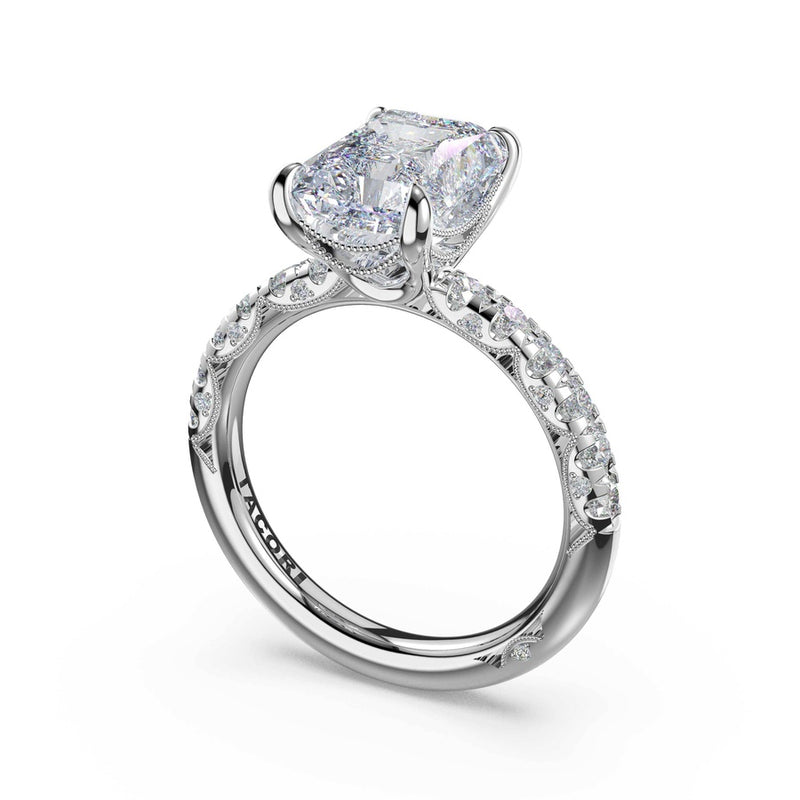 Half-Pavé Radiant Solitaire Engagement Ring in 18kt White Gold