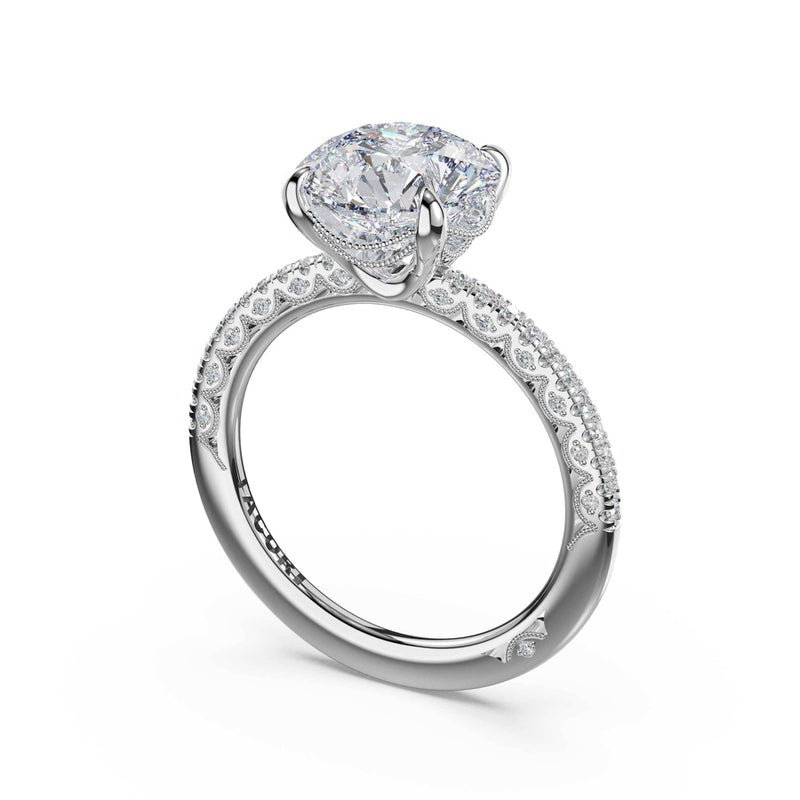 Half-Pavé Round Solitaire Engagement Ring in Platinum