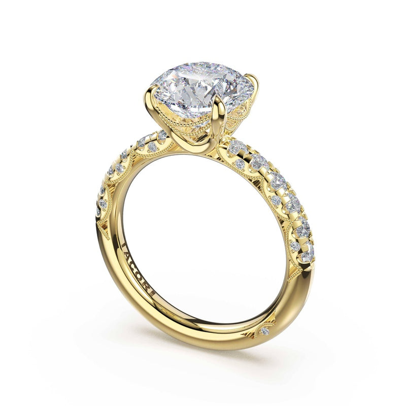 Half-Pavé Round Solitaire Engagement Ring in 14kt Yellow Gold