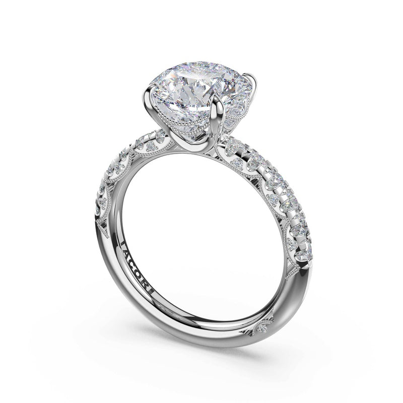 Half-Pavé Round Solitaire Engagement Ring in 18kt White Gold