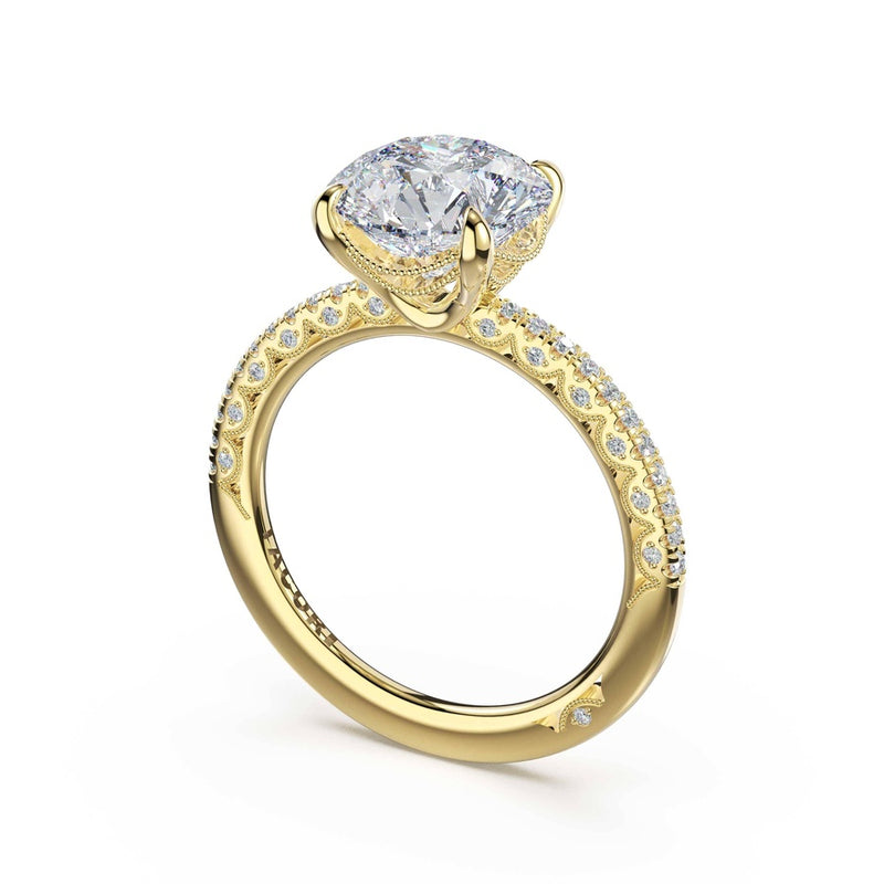 Half-Pavé Round Solitaire Engagement Ring in 18kt Yellow Gold