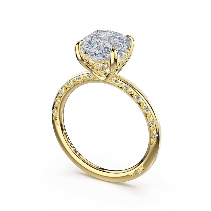 High Polish Cushion Solitaire Engagement Ring in 18kt Yellow Gold