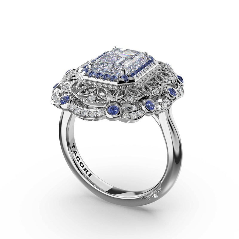 Emerald Estate Diamond and Sapphire Engagement Ring in 14kt White Gold
