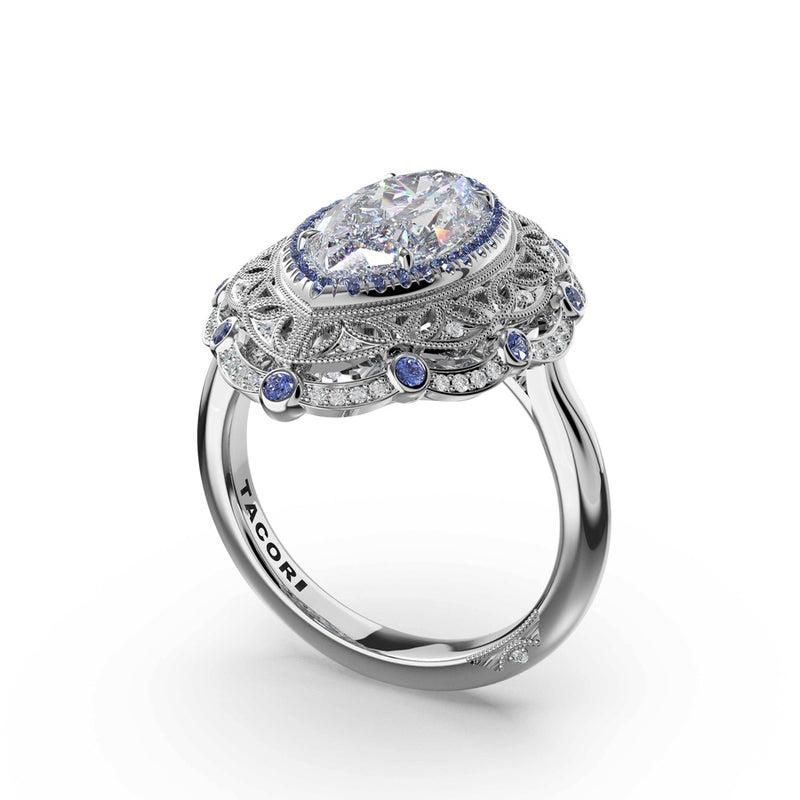 Marquise Estate Diamond and Sapphire Engagement Ring in 18kt White Gold