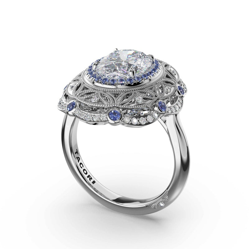 Oval Estate Diamond and Sapphire Engagement Ring in 14kt White Gold