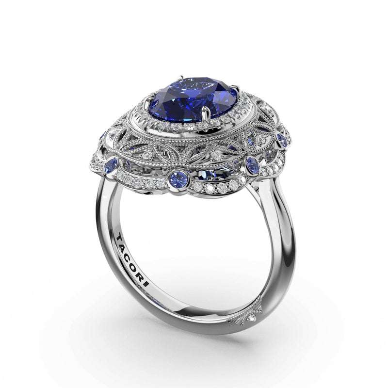 Oval Estate Sapphire Engagement Ring in 14kt White Gold