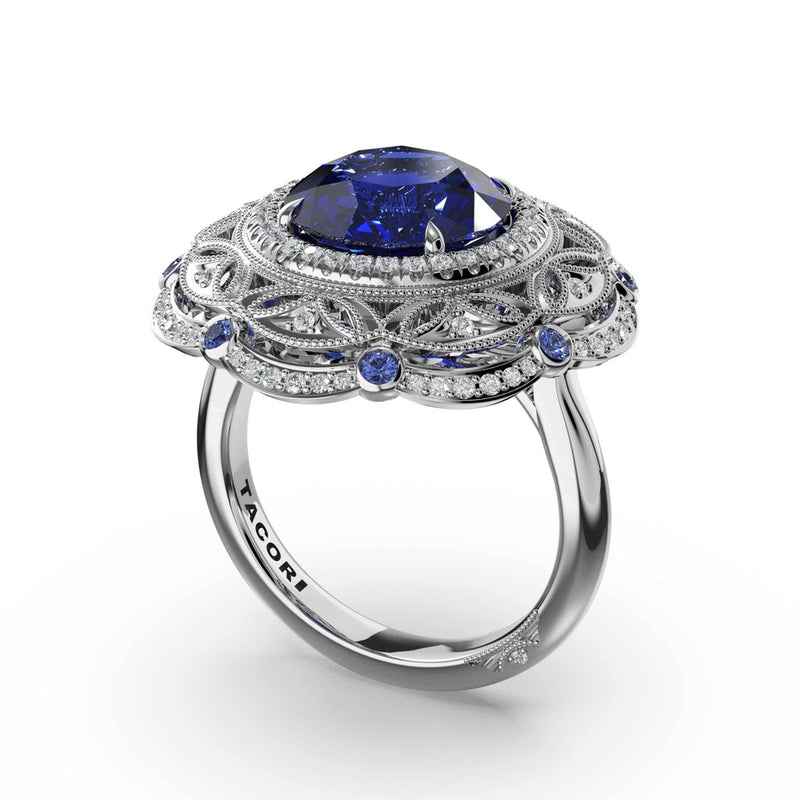 Round Estate Sapphire Engagement Ring in 14kt White Gold