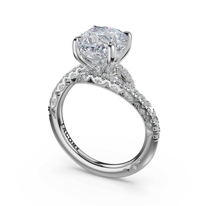 Pavé Bypass Cushion Engagement Ring in 14kt White Gold