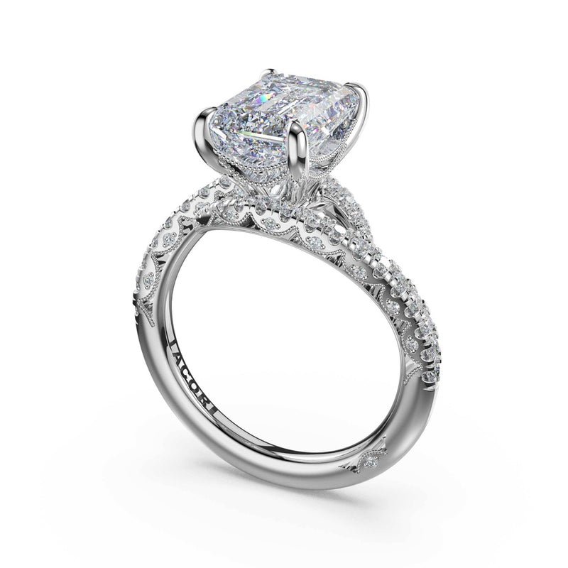 Pavé Bypass Emerald Engagement Ring in 14kt White Gold