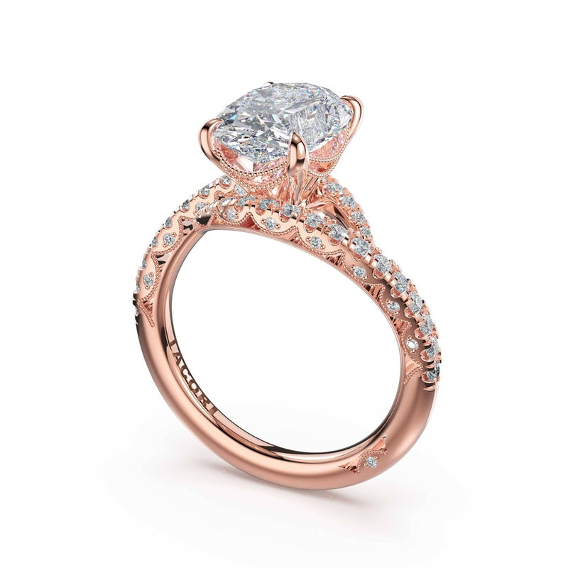Pavé Bypass Oval Engagement Ring in 14kt Rose Gold