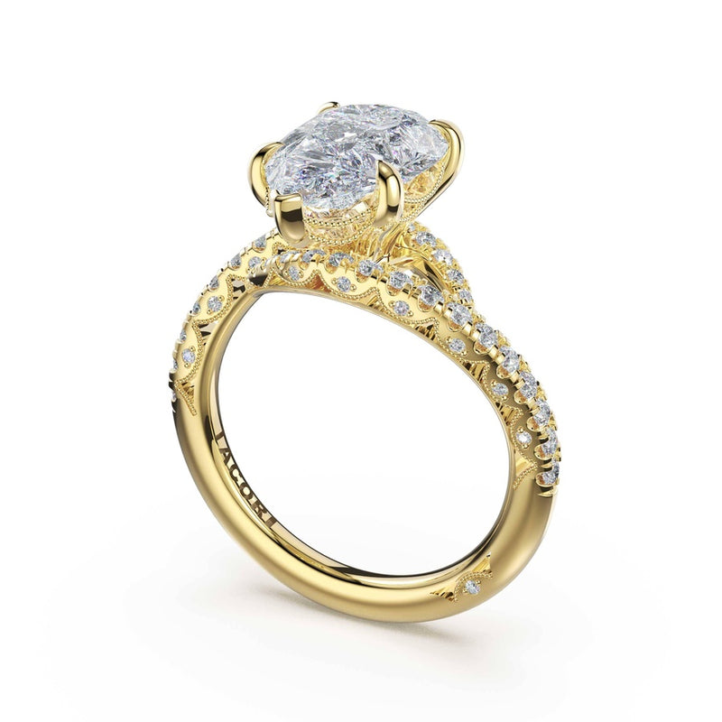 Pavé Bypass Pear Engagement Ring in 14kt Yellow Gold