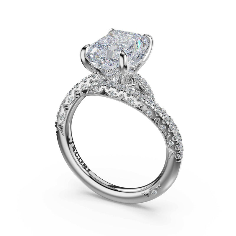 Pavé Bypass Radiant Engagement Ring in 14kt White Gold