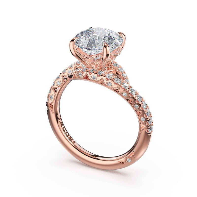 Pavé Bypass Round Engagement Ring in 14kt Rose Gold