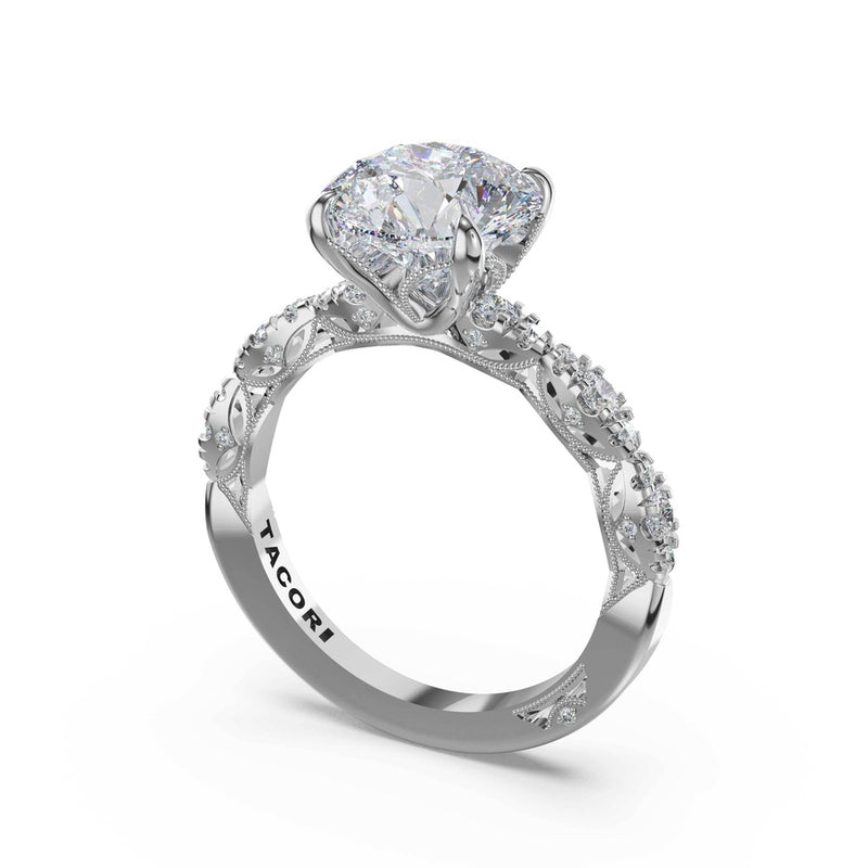 Sculptural Round Solitaire Engagement Ring in 18kt White Gold