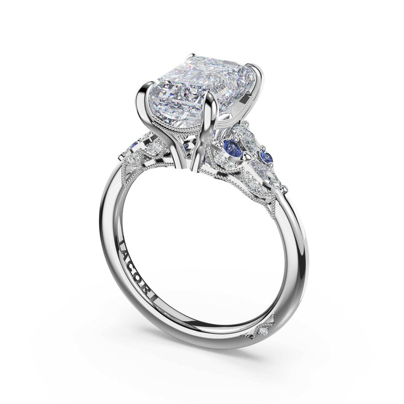 Sapphire Cluster Emerald Engagement Ring in Platinum