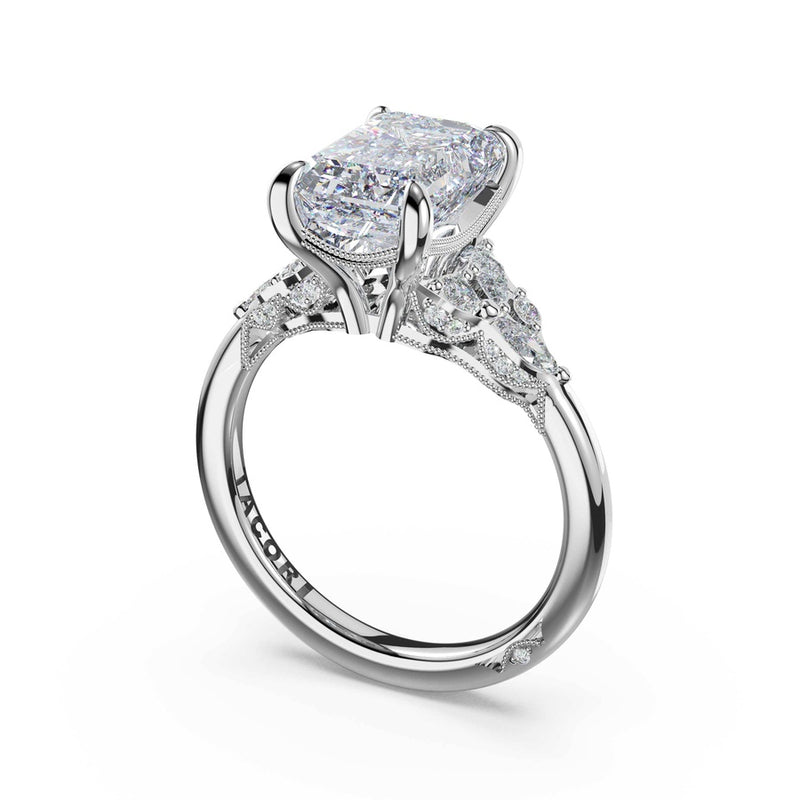 Asymmetrical Cluster Emerald Engagement Ring in Platinum