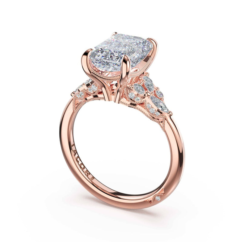 Asymmetrical Cluster Emerald Engagement Ring in 14kt Rose Gold