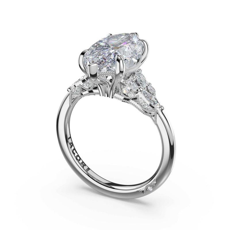Asymmetrical Cluster Marquise Engagement Ring in Platinum