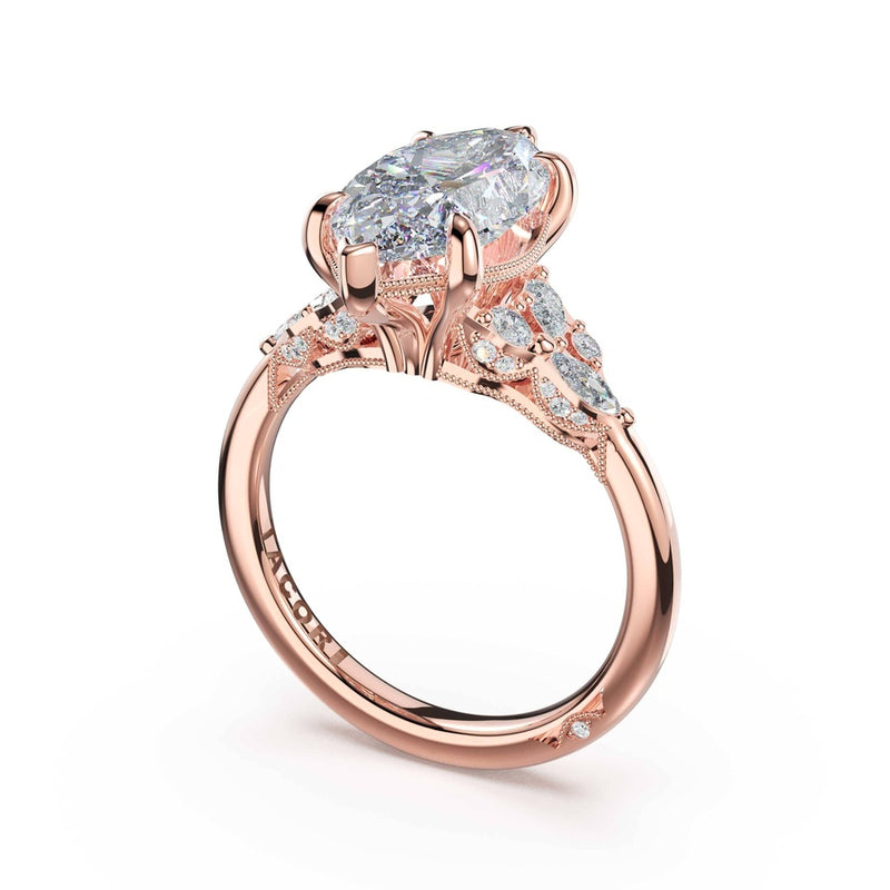 Asymmetrical Cluster Marquise Engagement Ring in 14kt Rose Gold