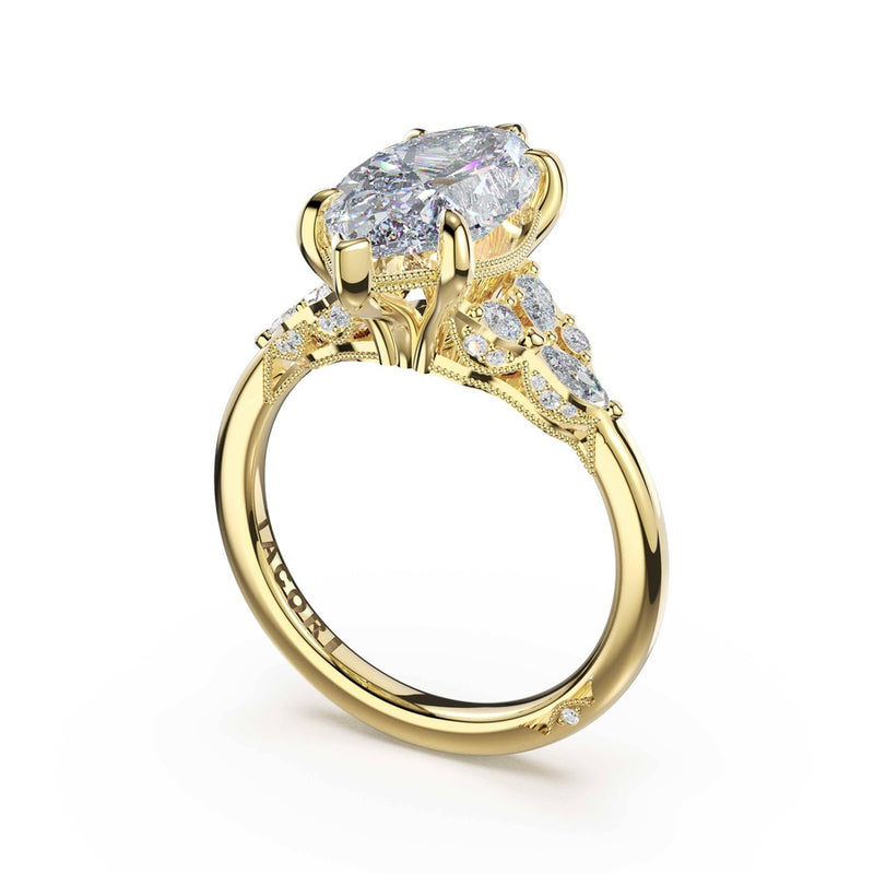 Asymmetrical Cluster Marquise Engagement Ring in 18kt Yellow Gold
