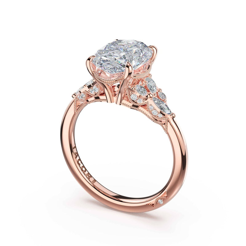 Asymmetrical Cluster Oval Engagement Ring in 18kt Rose Gold