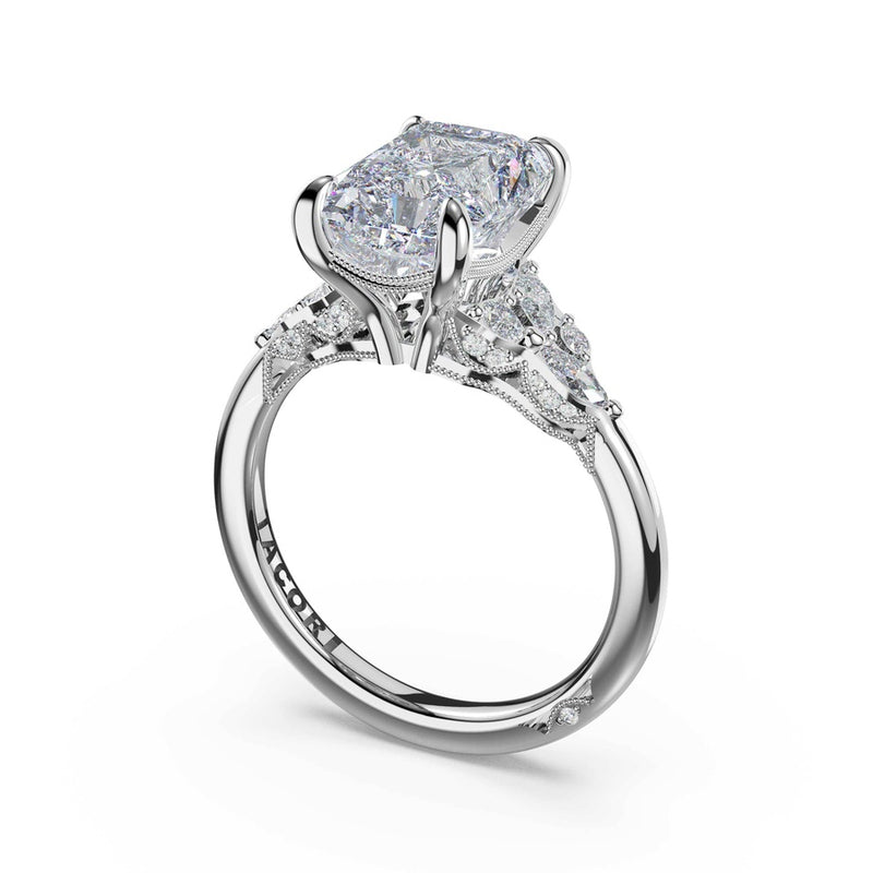 Asymmetrical Cluster Radiant Engagement Ring in Platinum